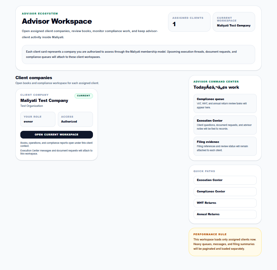 Maliyati Advisor Workspace